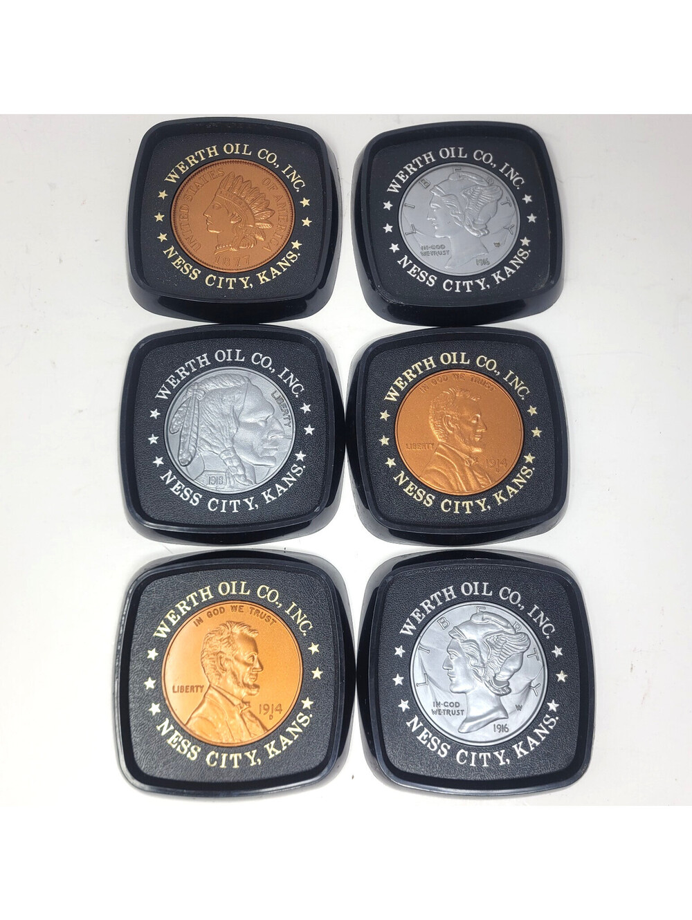 Vintage Werth Oil Co Ness City Kansas Advertising Coin Coaster Set of 6